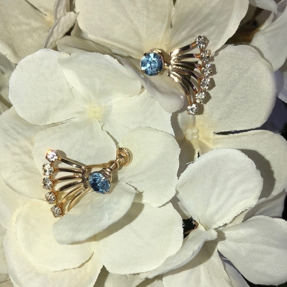 -Gold & Blue stones earrings with screw backs - Picture 2 of 8